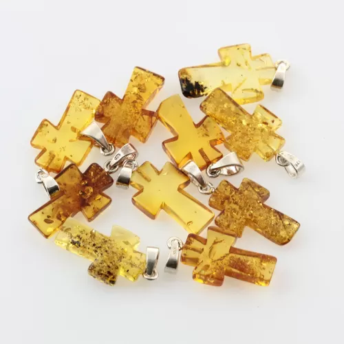 10 Baltic Amber Cross Silver Pendants