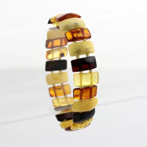 Sparkling square pieces Baltic amber stretchy bracelet 18cm