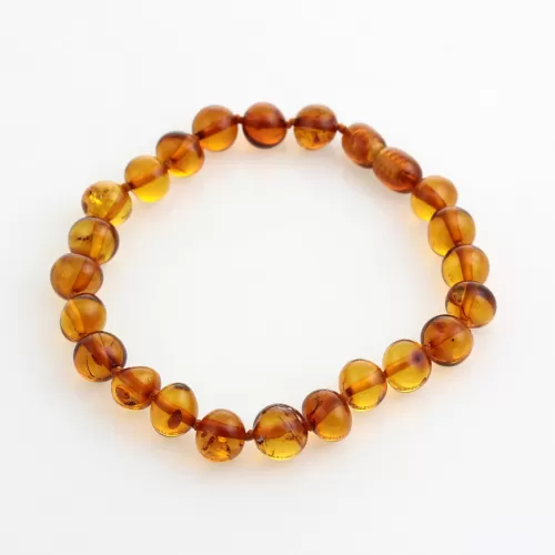 Cognac BAROQUE Baltic amber adult stretch bracelet 21cm