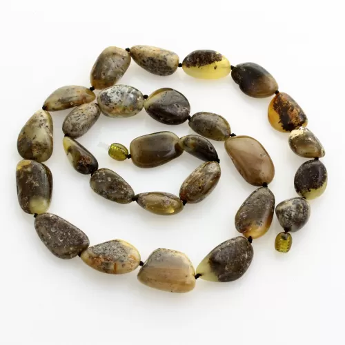 Large dark beads Baltic amber kntted necklace 63cm