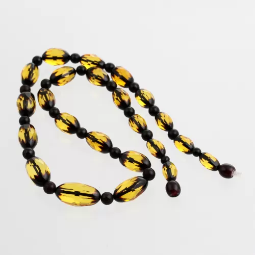 Faceted Baltic amber greenish OLIVE beads necklace 50cm