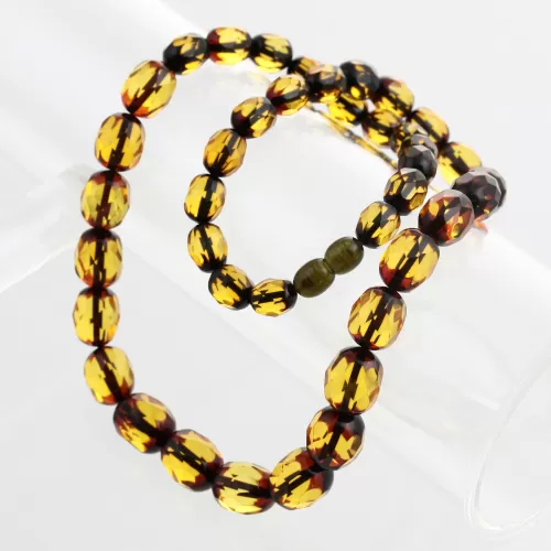 Faceted Baltic amber OLIVE beads necklaces 50cm