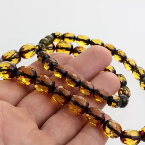 Faceted Baltic amber OLIVE beads necklaces 50cm