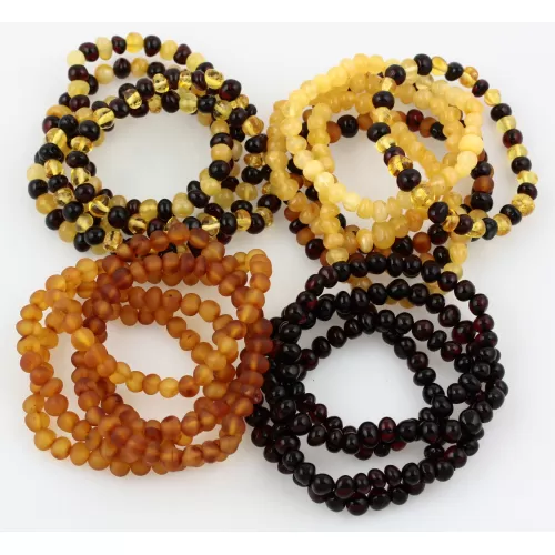 20 Multi Stretch BAROQUE Baltic amber adult bracelets 19cm