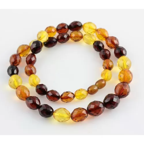 Facet cut OLIVE beads Baltic amber necklace 19in