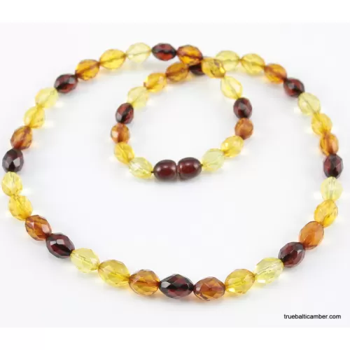 Faceted Baltic amber Multi OLIVE beads necklace