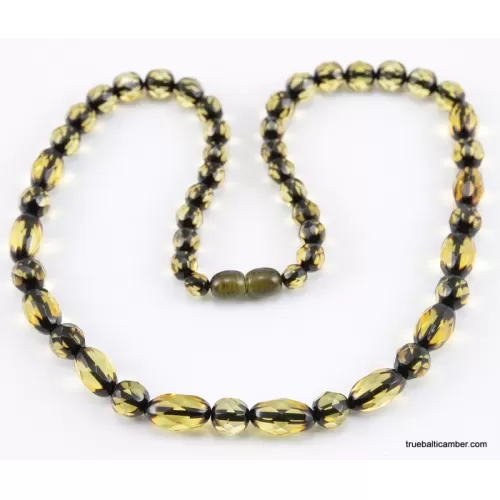 Faceted Baltic amber OLIVE beads necklace