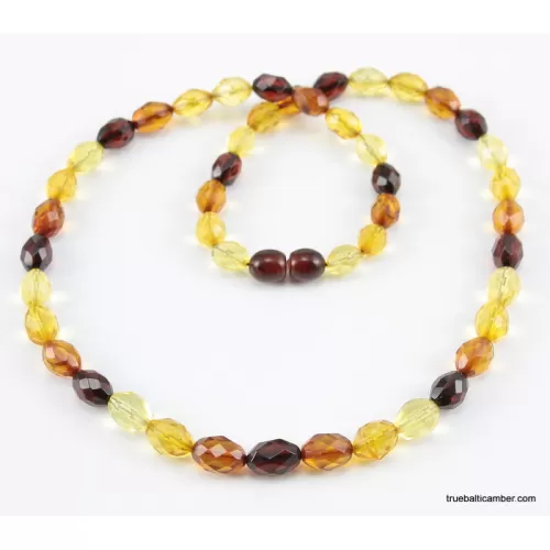 Faceted Baltic amber Multi OLIVE beads necklace